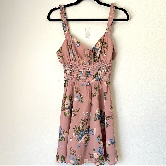 Reformation Elyse Floral Mauve Smocked Sleeveless Mini Dress - Size 8 - Picture 1 of 11